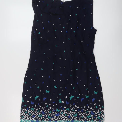 Oasis Womens Blue Geometric Cotton A-Line Size 12 Round Neck Zip