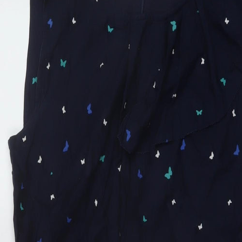 Oasis Womens Blue Geometric Cotton A-Line Size 12 Round Neck Zip