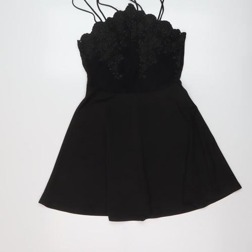 Missguided Womens Black Polyester A-Line Size 10 V-Neck Zip