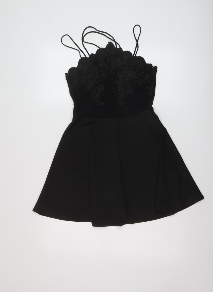 Missguided Womens Black Polyester A-Line Size 10 V-Neck Zip