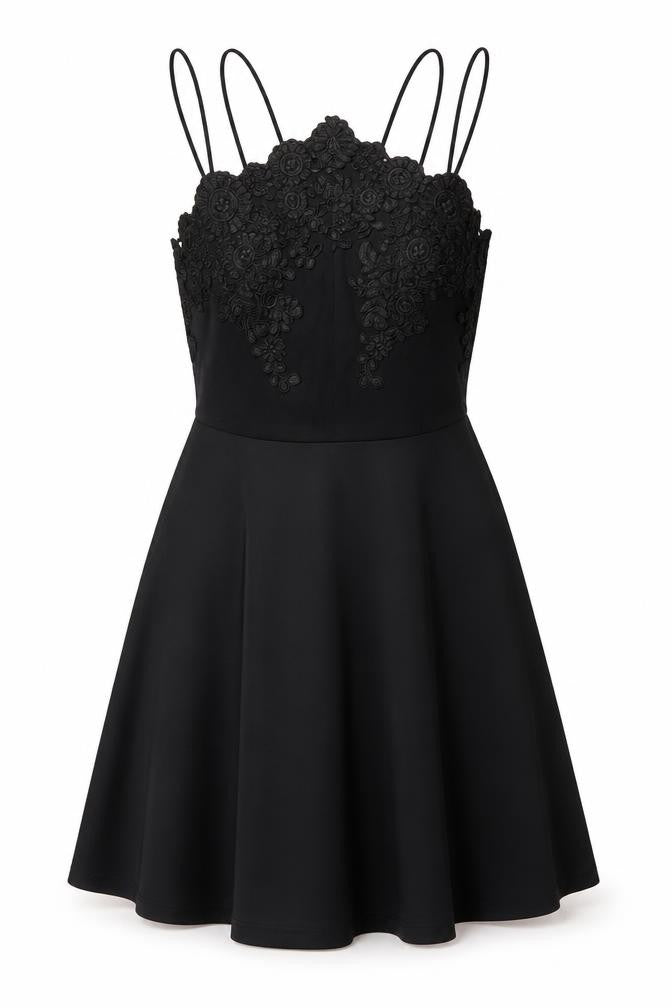 Front view of Missguided women’s black polyester a-line, size UK 10, v-neck zip