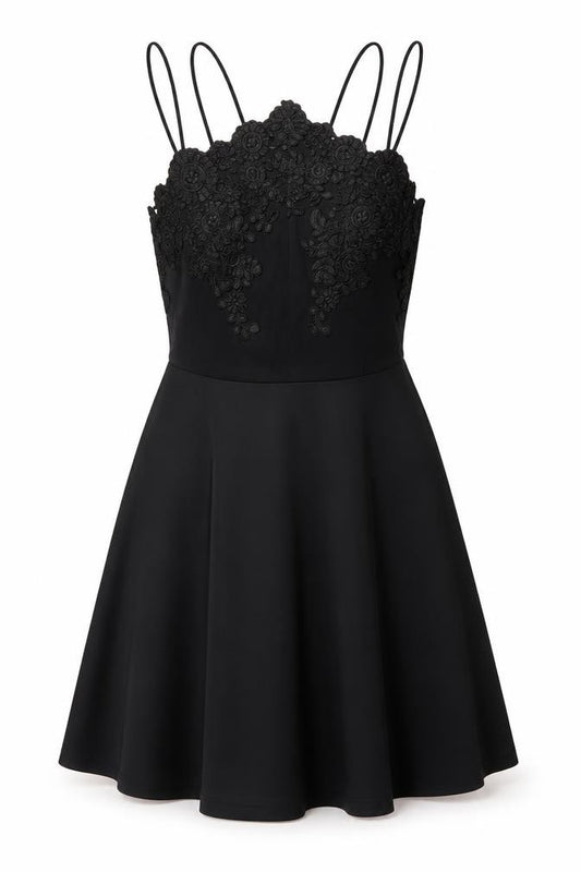 Front view of Missguided women’s black polyester a-line, size UK 10, v-neck zip