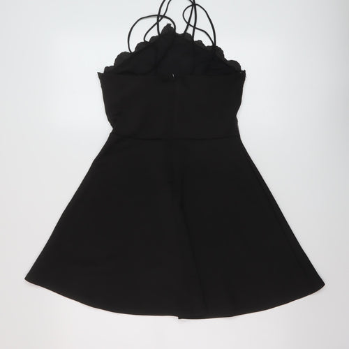 Missguided Womens Black Polyester A-Line Size 10 V-Neck Zip
