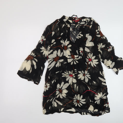 Monsoon Womens Black Floral Polyester Basic Blouse Size 8 Round Neck