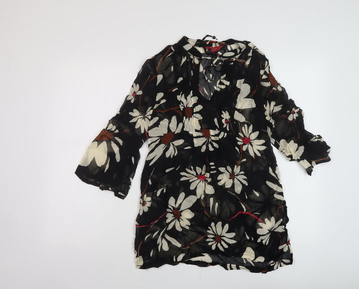 Monsoon Womens Black Floral Polyester Basic Blouse Size 8 Round Neck