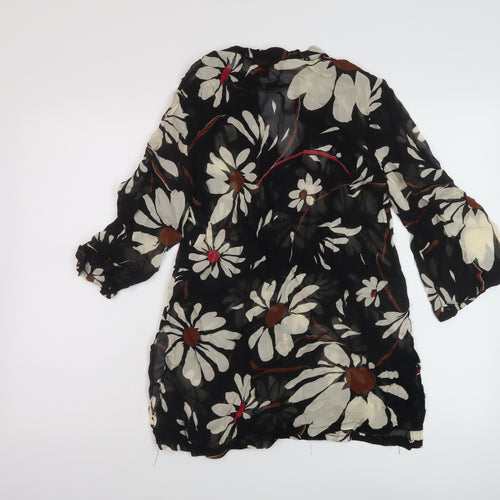 Monsoon Womens Black Floral Polyester Basic Blouse Size 8 Round Neck