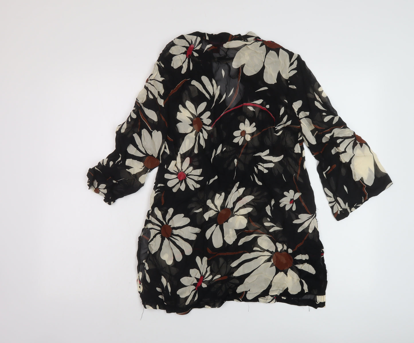 Monsoon Womens Black Floral Polyester Basic Blouse Size 8 Round Neck
