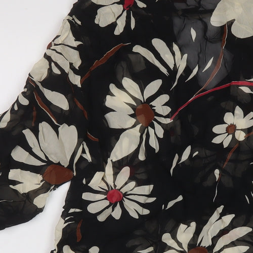 Monsoon Womens Black Floral Polyester Basic Blouse Size 8 Round Neck