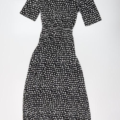 ASOS Womens Black Geometric Polyester A-Line Size 8 Round Neck Button
