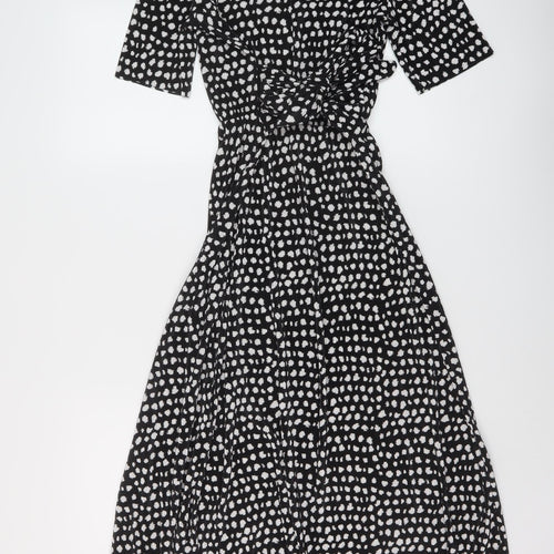 ASOS Womens Black Geometric Polyester A-Line Size 8 Round Neck Button