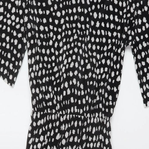 ASOS Womens Black Geometric Polyester A-Line Size 8 Round Neck Button