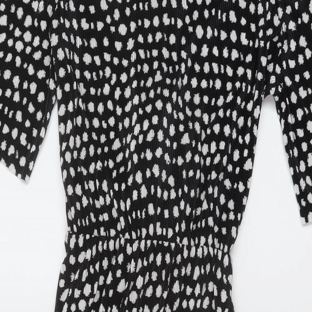 ASOS Womens Black Geometric Polyester A-Line Size 8 Round Neck Button