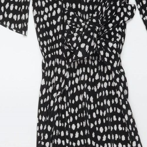 ASOS Womens Black Geometric Polyester A-Line Size 8 Round Neck Button