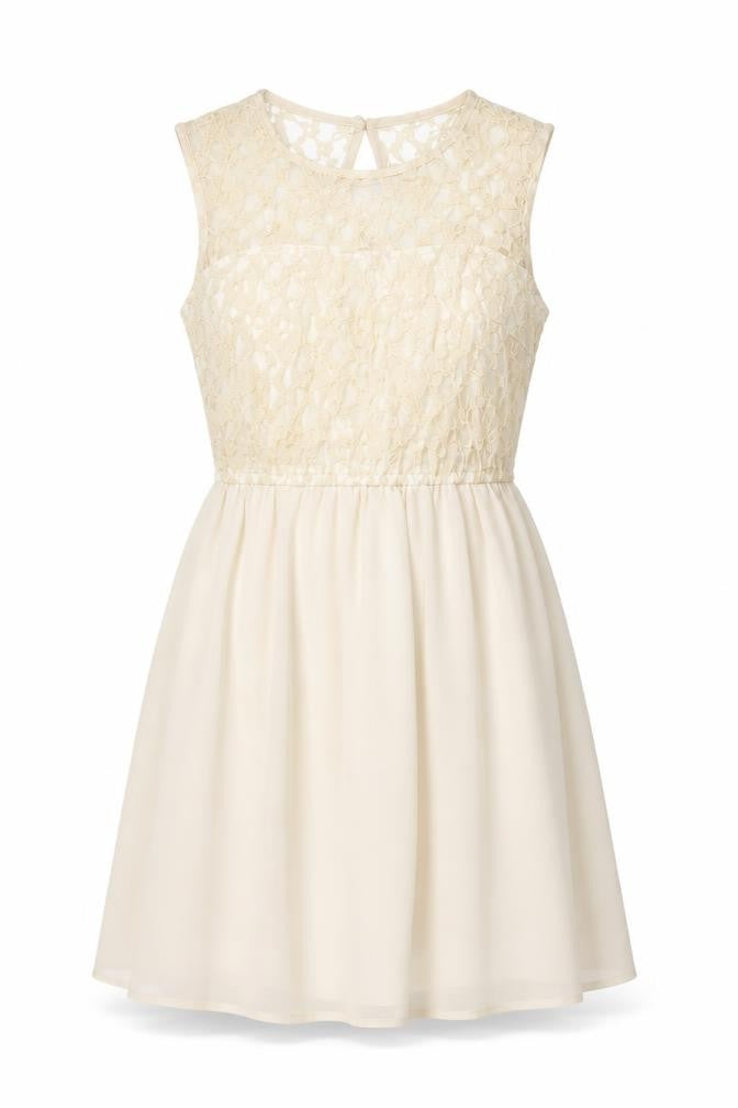 Front view of H&M women’s beige polyester a-line, size UK 10, round neck button