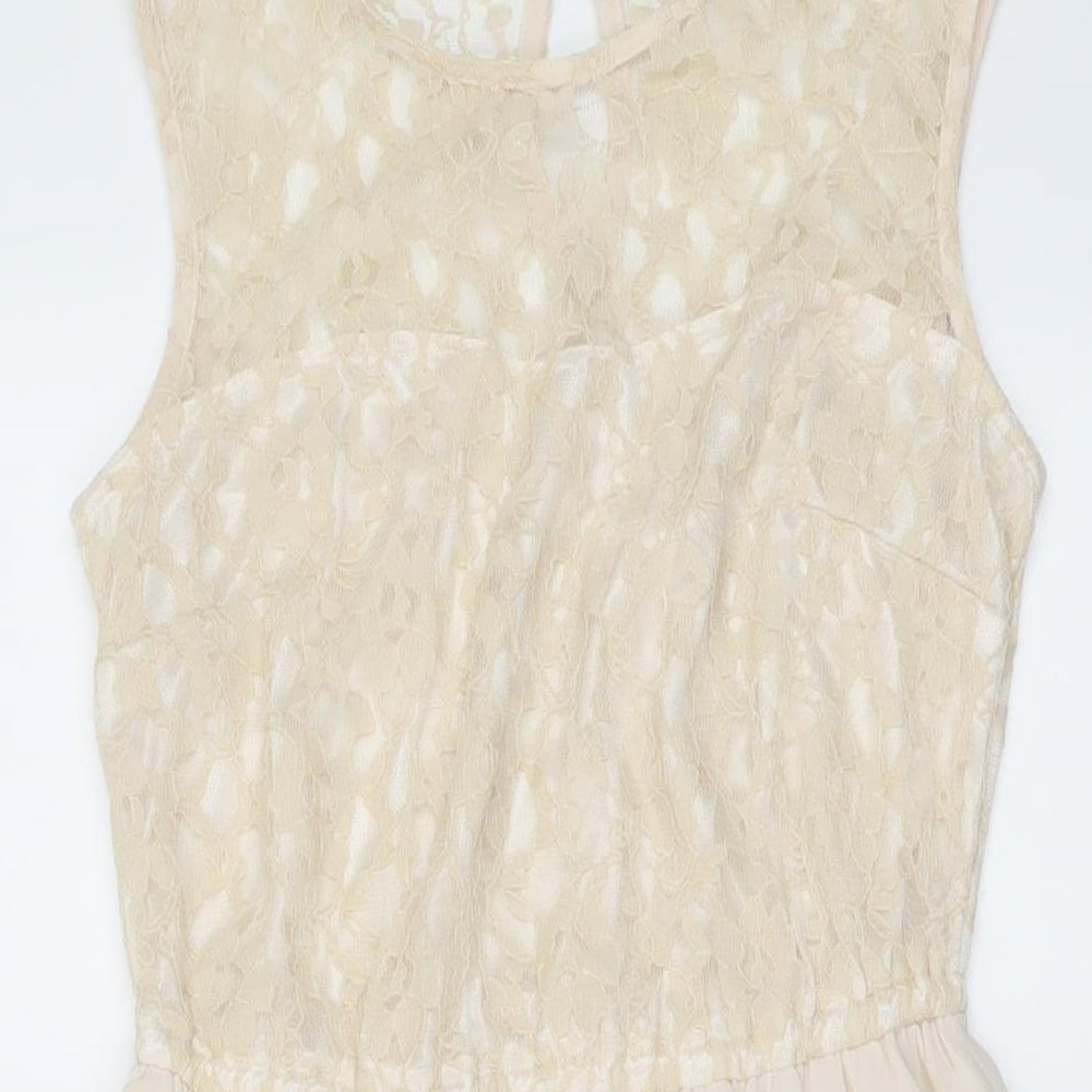 H&M Womens Beige Polyester A-Line Size 10 Round Neck Button