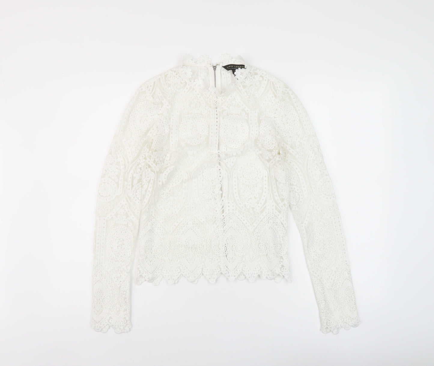 Lipsy Womens Ivory Polyamide Basic Blouse Size 8 Mock Neck