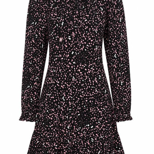 Marks and Spencer Womens Black Geometric Viscose A-Line Size 8 Round Neck Tie