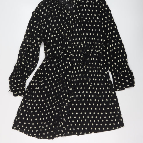Mango Womens Black Geometric Viscose A-Line Size XS V-Neck Button