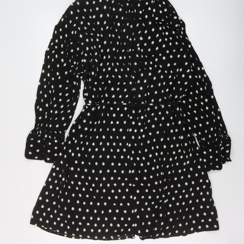 Mango Womens Black Geometric Viscose A-Line Size XS V-Neck Button