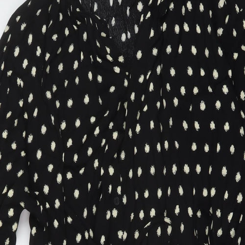 Mango Womens Black Geometric Viscose A-Line Size XS V-Neck Button