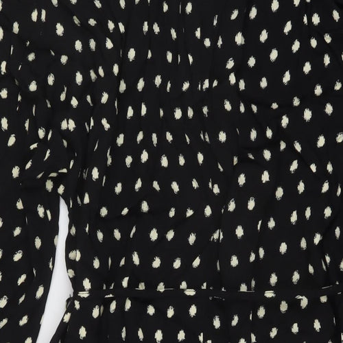 Mango Womens Black Geometric Viscose A-Line Size XS V-Neck Button