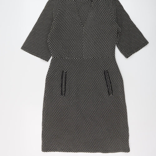 NEXT Womens Black Geometric Polyester Sheath Size 6 V-Neck Pullover