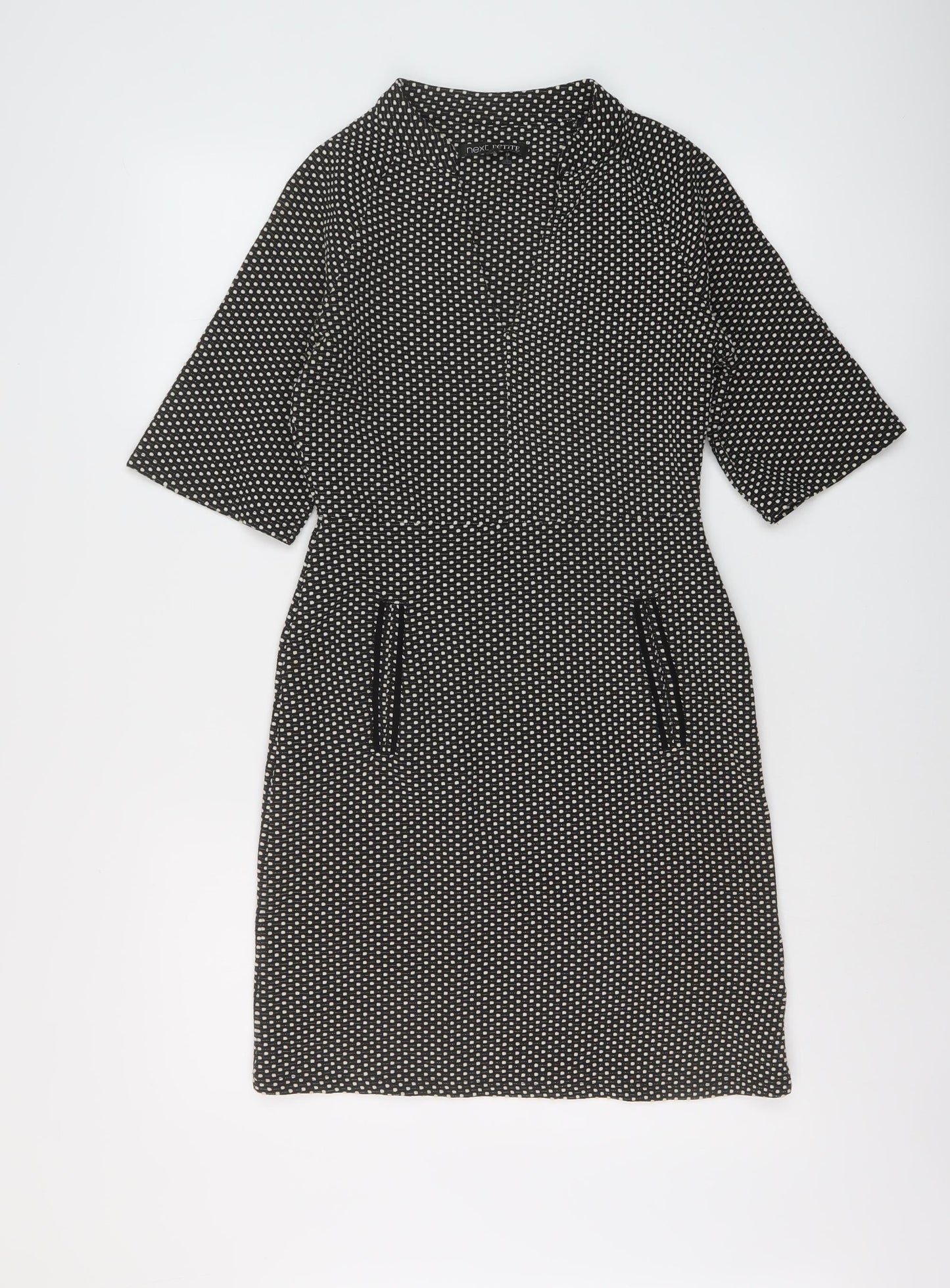 NEXT Womens Black Geometric Polyester Sheath Size 6 V-Neck Pullover