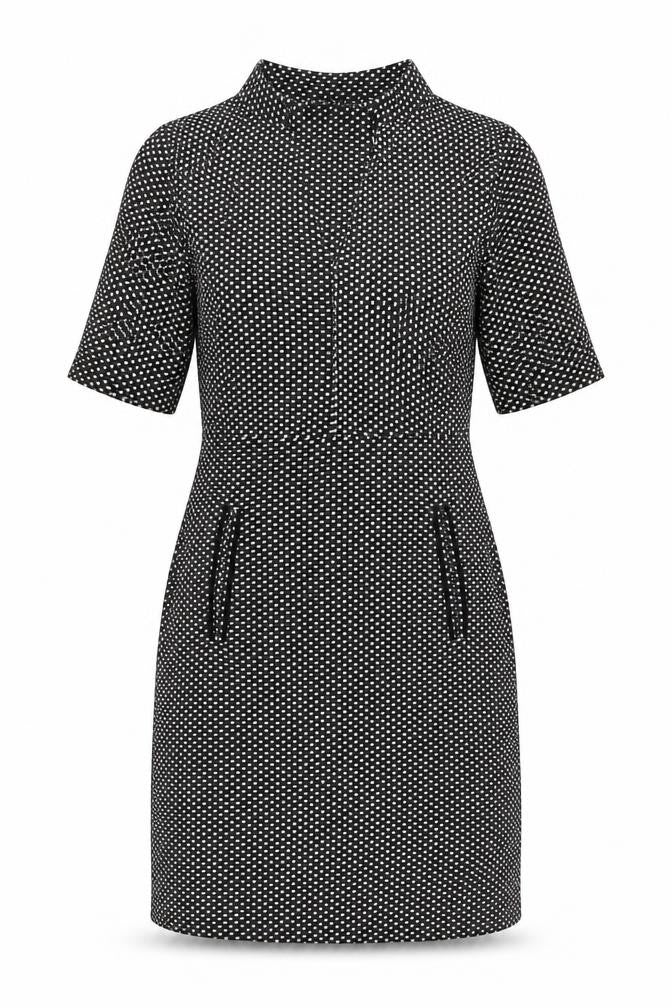 Front view of Next women’s black geometric polyester sheath, size UK 6, v-neck pullover