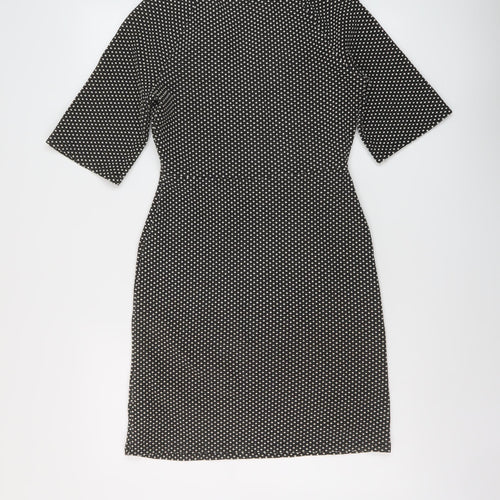 NEXT Womens Black Geometric Polyester Sheath Size 6 V-Neck Pullover