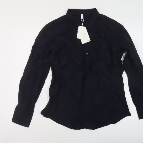 Bayrue Womens Blue Polyester Basic Blouse Size 2XL Collared