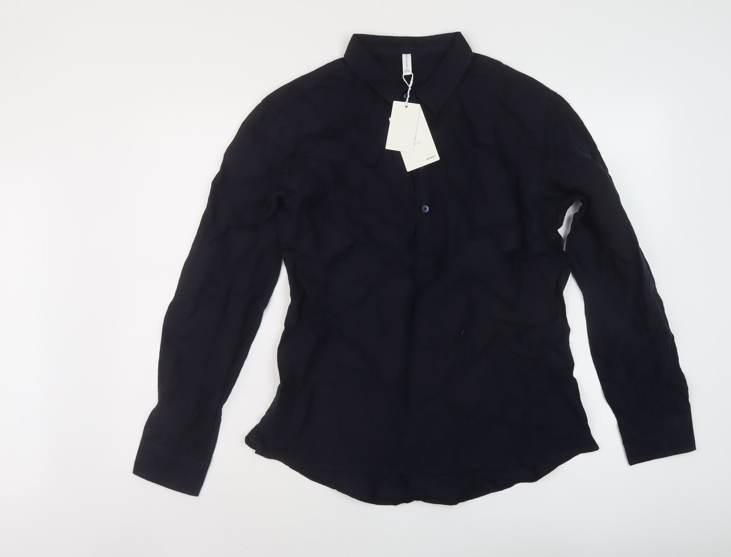 Bayrue Womens Blue Polyester Basic Blouse Size 2XL Collared