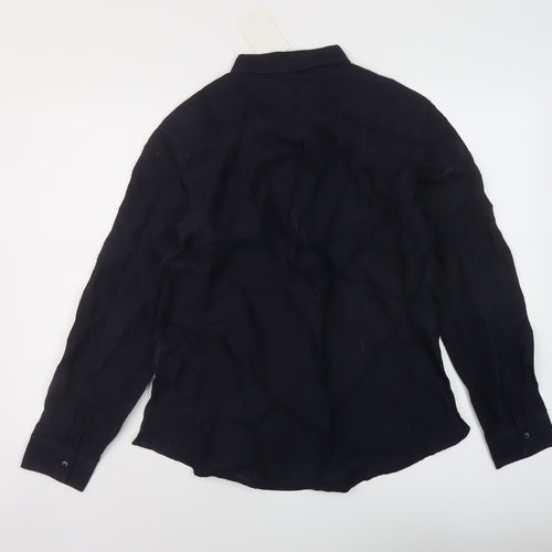 Bayrue Womens Blue Polyester Basic Blouse Size 2XL Collared