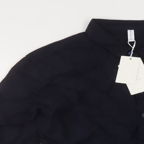 Bayrue Womens Blue Polyester Basic Blouse Size 2XL Collared
