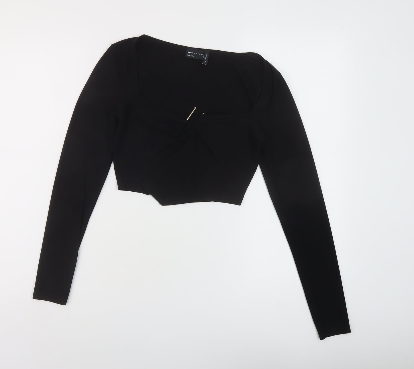 ASOS Womens Black Polyester Cropped Blouse Size 8 Scoop Neck