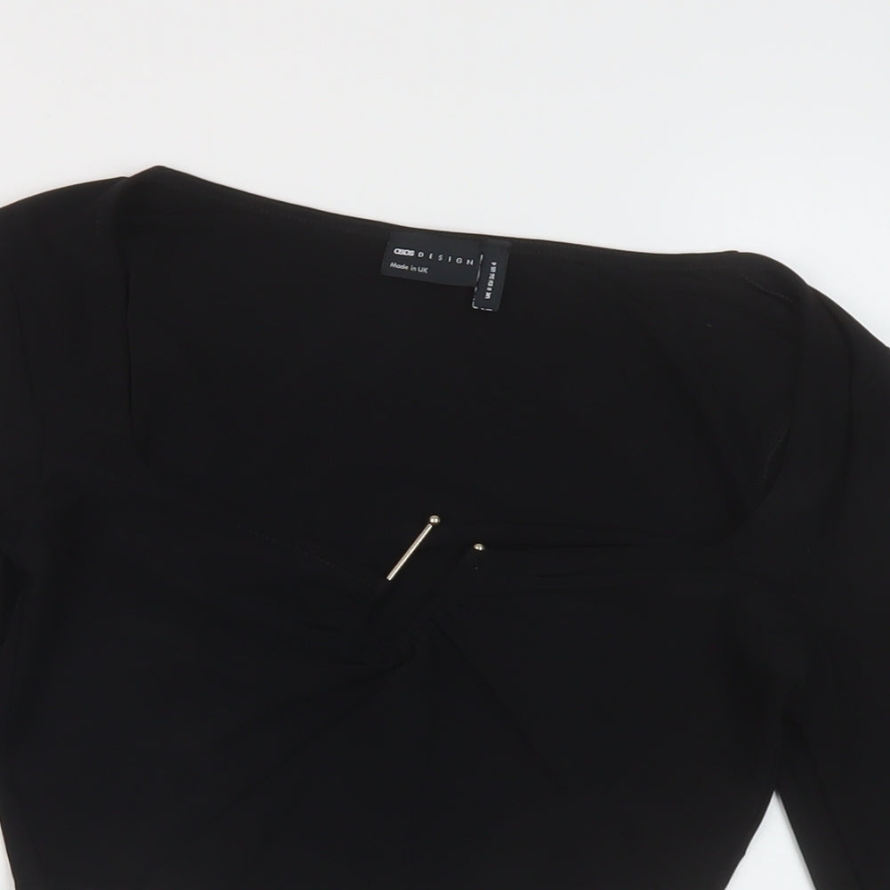 ASOS Womens Black Polyester Cropped Blouse Size 8 Scoop Neck
