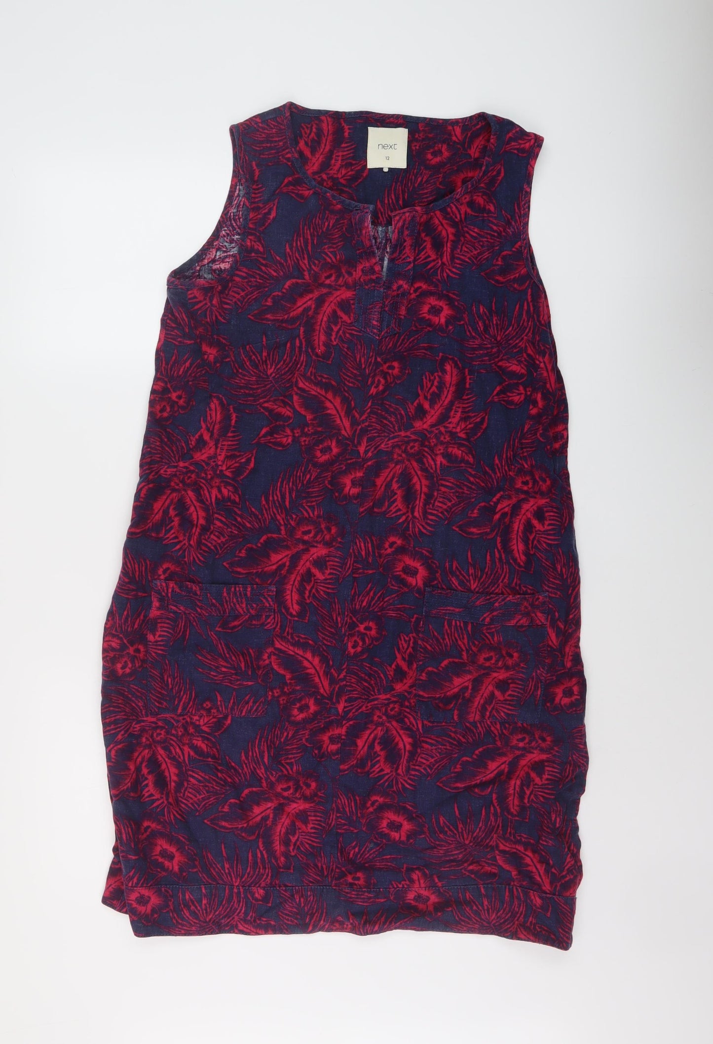 NEXT Womens Pink Geometric Linen Trapeze & Swing Size 12 V-Neck Pullover