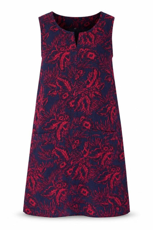 Front view of Next women’s pink geometric linen trapeze & swing, size UK 12, v-neck pullover