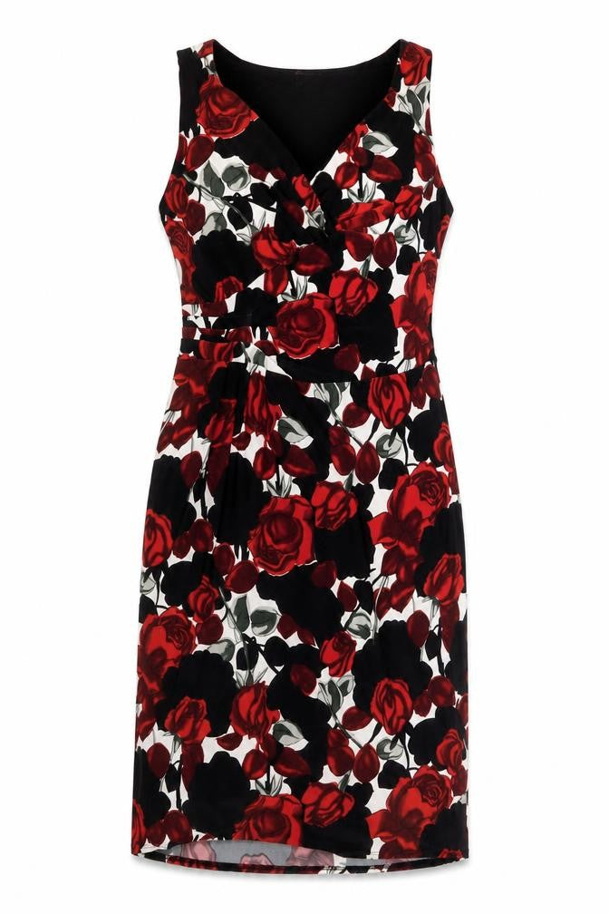 Front view of Phase Eight women’s multicoloured floral polyester a-line, size UK 14, v-neck pullover