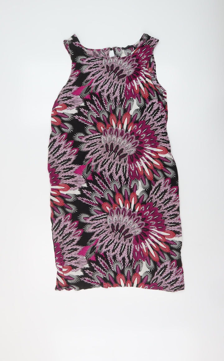 M&Co Womens Multicoloured Geometric Viscose Trapeze & Swing Size 12 Round Neck Pullover