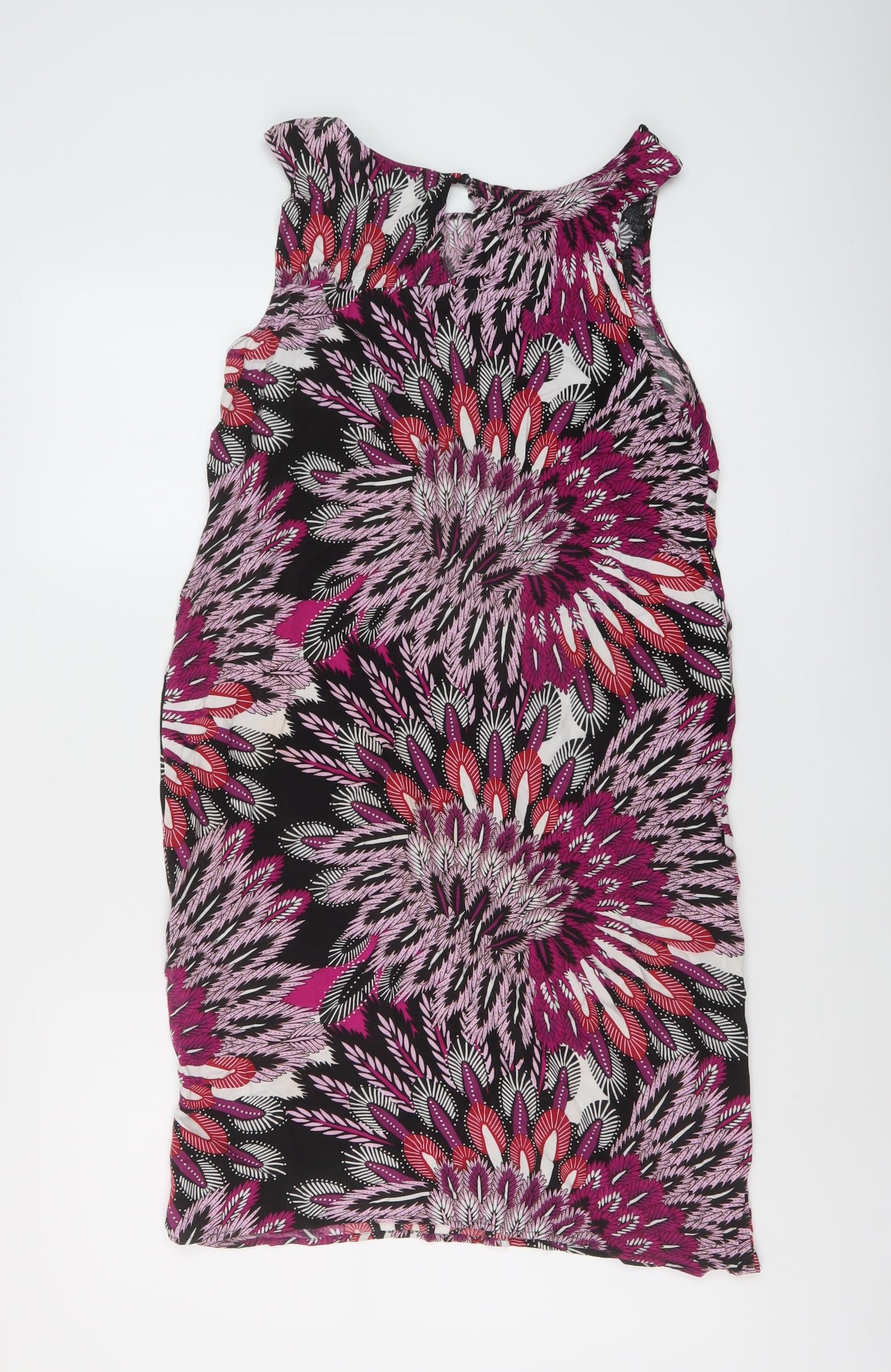 M&Co Womens Multicoloured Geometric Viscose Trapeze & Swing Size 12 Round Neck Pullover