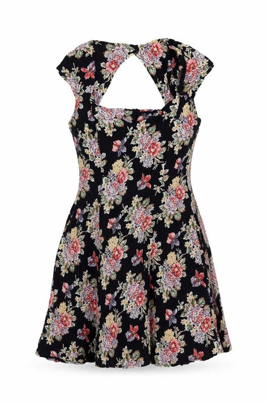 Front view of ASOS women’s multicoloured floral modal a-line, size UK 12, v-neck zip