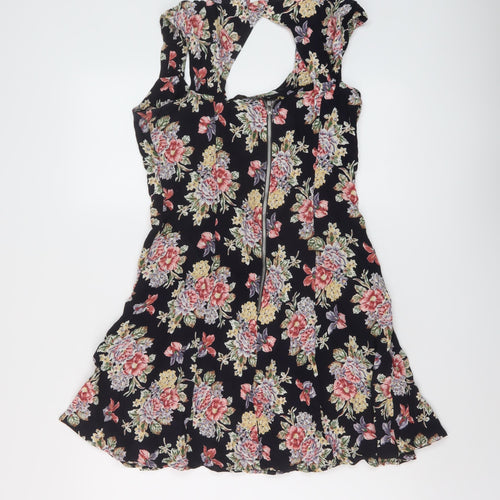 ASOS Womens Multicoloured Floral Modal A-Line Size 12 V-Neck Zip