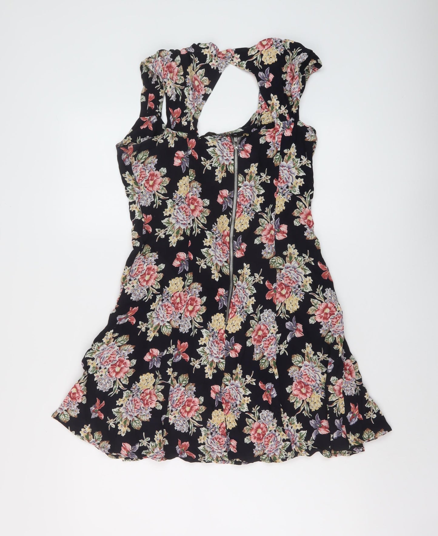 ASOS Womens Multicoloured Floral Modal A-Line Size 12 V-Neck Zip