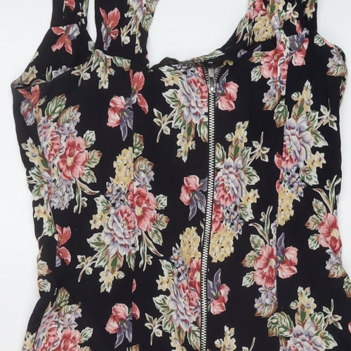 ASOS Womens Multicoloured Floral Modal A-Line Size 12 V-Neck Zip