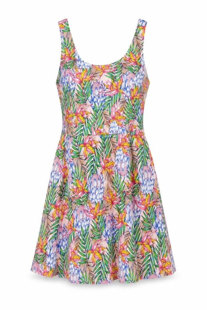 Front view of H&M women’s multicoloured geometric polyester a-line, size UK 12, round neck pullover