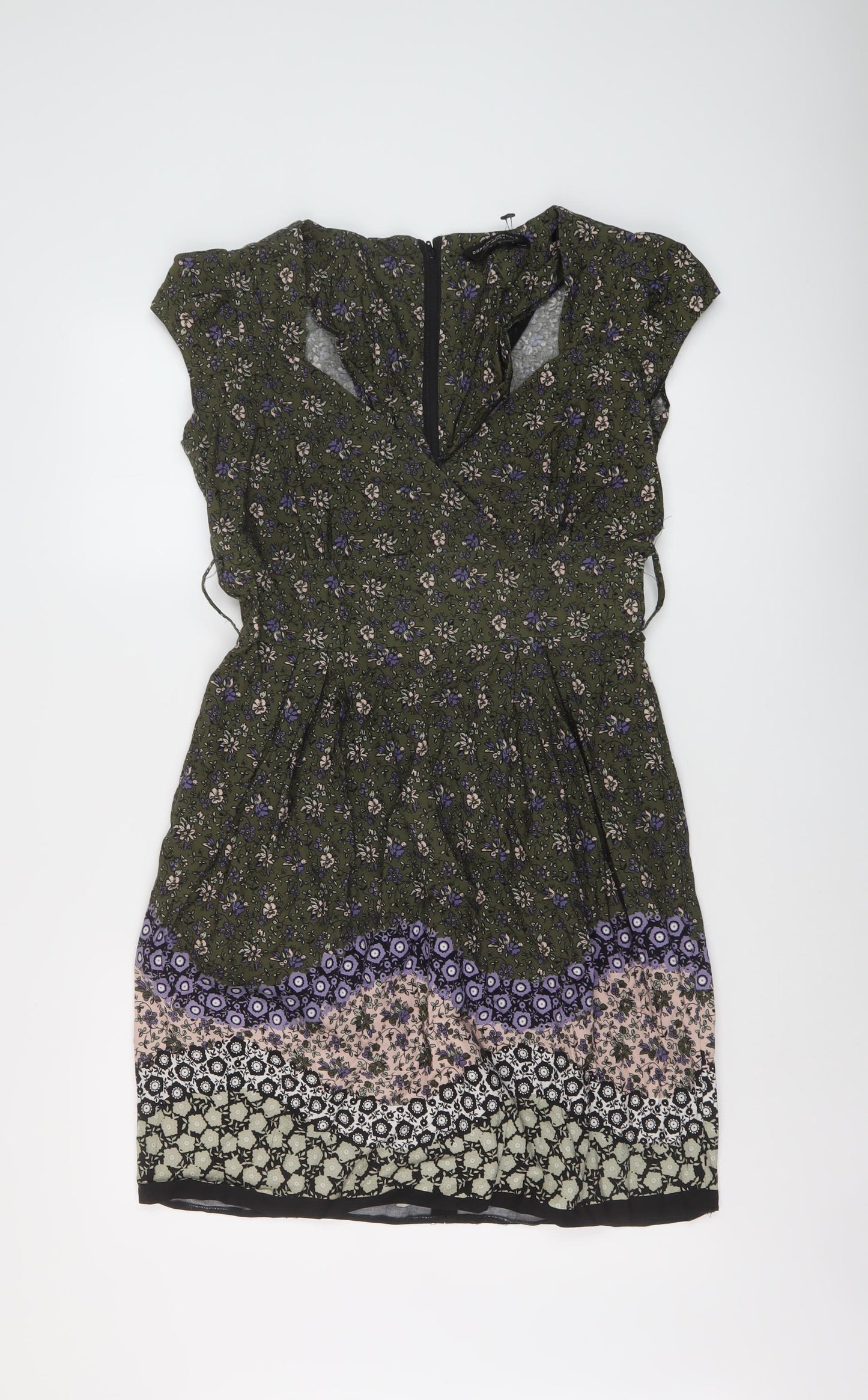 Dorothy Womens Green Floral Cotton Tank Dress Size 14 V-Neck Zip