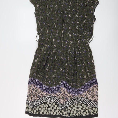 Dorothy Womens Green Floral Cotton Tank Dress Size 14 V-Neck Zip