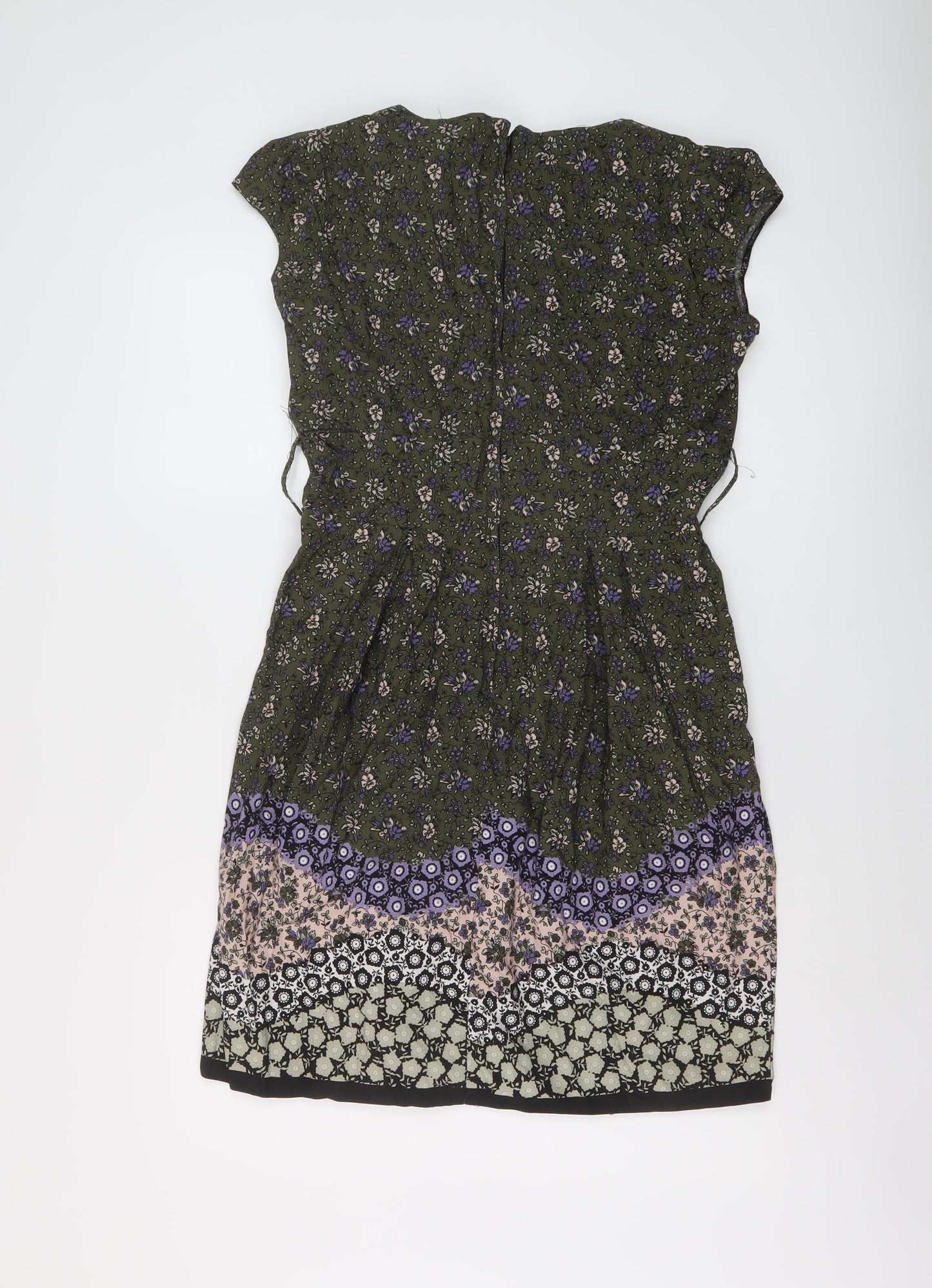 Dorothy Womens Green Floral Cotton Tank Dress Size 14 V-Neck Zip