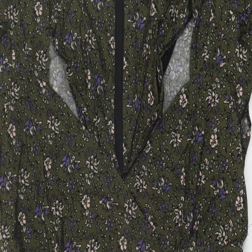 Dorothy Womens Green Floral Cotton Tank Dress Size 14 V-Neck Zip