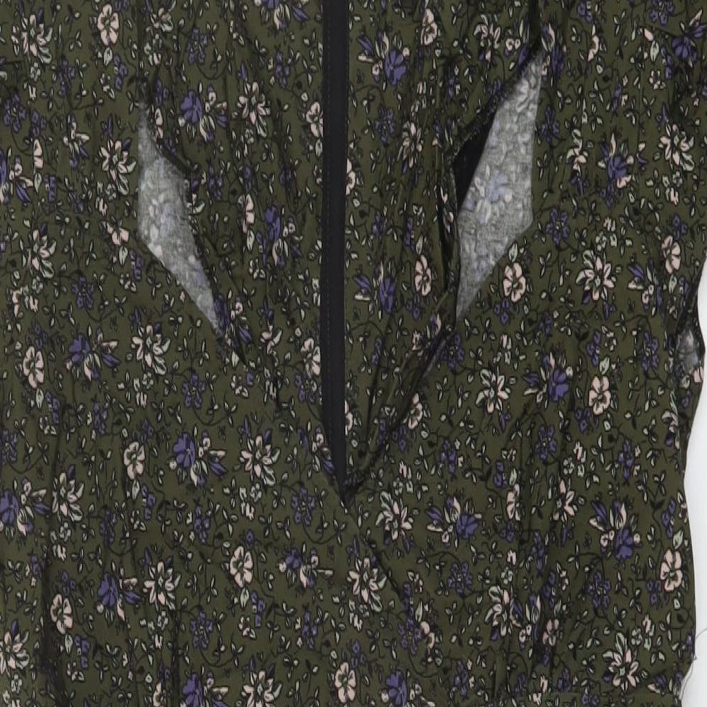 Dorothy Womens Green Floral Cotton Tank Dress Size 14 V-Neck Zip